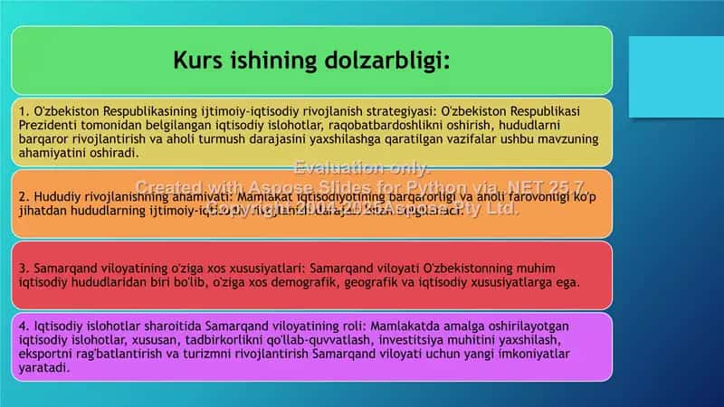 Samarqand viloyatining ma'muriy-hududiy tarkibi va ijtimoiy-iqtisodiy rivojlanishi (kurs ishi) 3