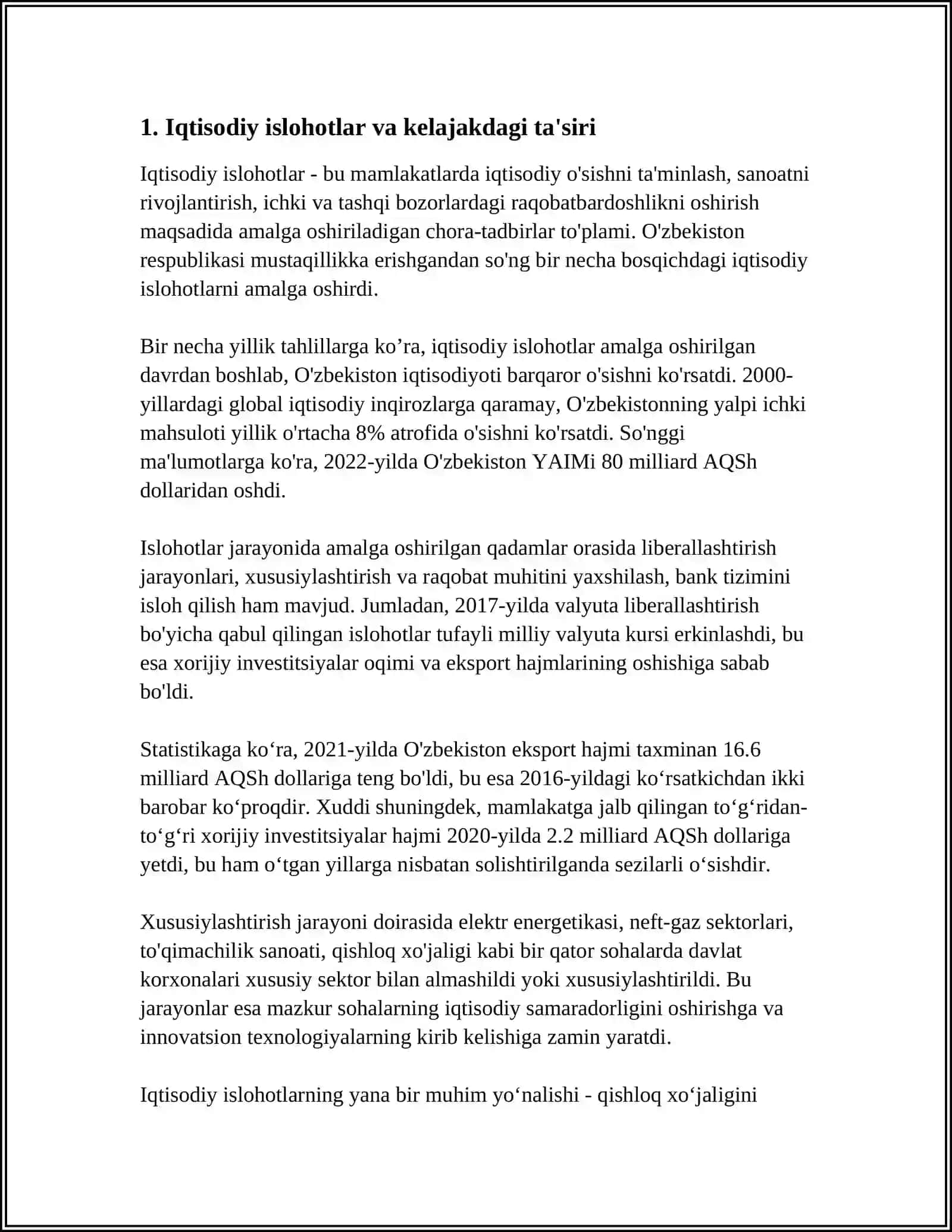 MUSTAQIL ISH Mavzu: IQTISODIYOT KELAJAGI 3
