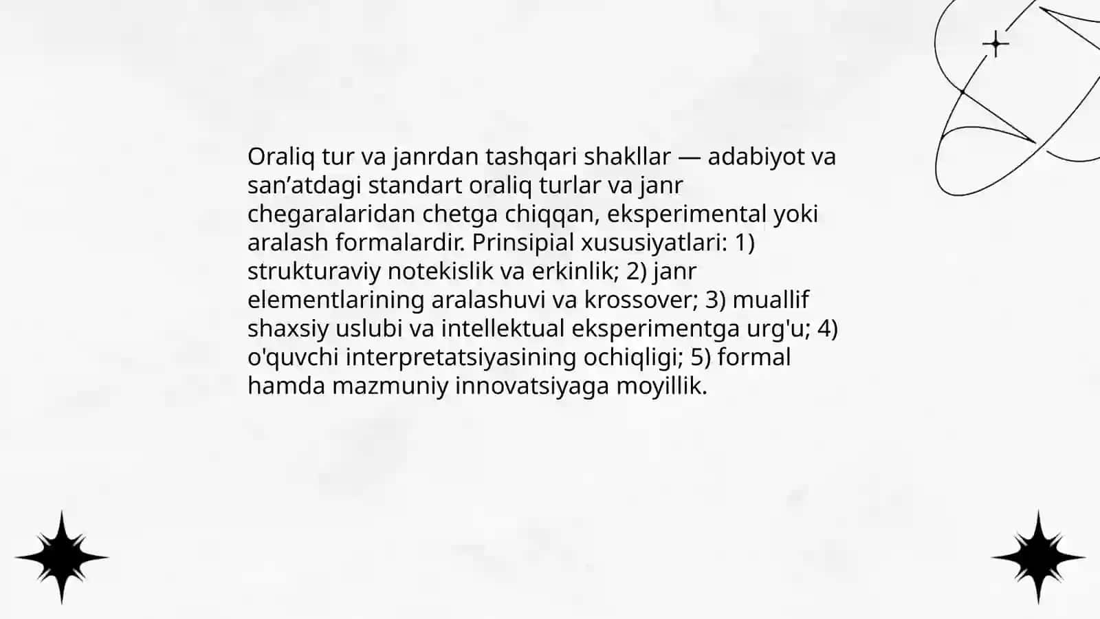 Oraliq tur va janrdan tashqari shakllar 3