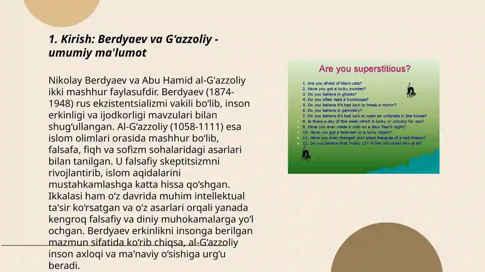 Din va hurfikrlilik mavzusida prirzentatsiya tayyorlash (Berdyaevning diniy hurfikrlilik haqidagi g‘oyalarini g‘azzoliy g‘oyalari bilan qiyoslash) 3