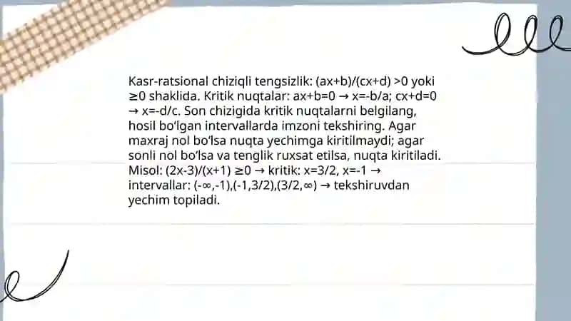 Oddiy chiziqli kasr-ratsional tengsizliklarni yechish 3