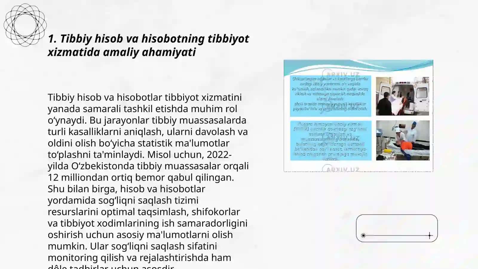 Tibbiy hisob va hisobotning tibbiyot xizmati faoliyatini tashkillashtirishdagi ahamiyati 3