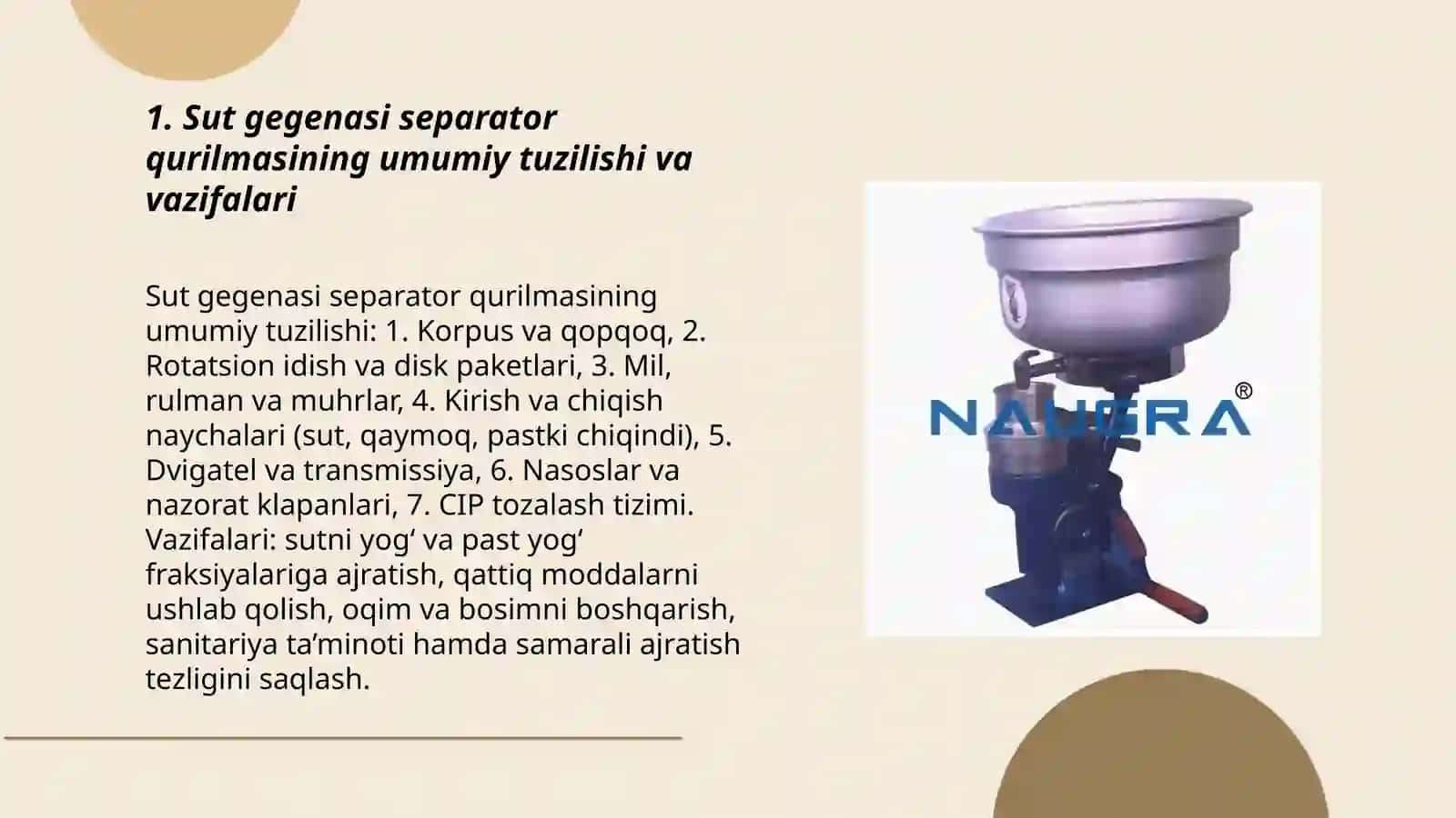 Sut gegenasi separator qurilmasining tuzilishi va harakat printsiplari 3