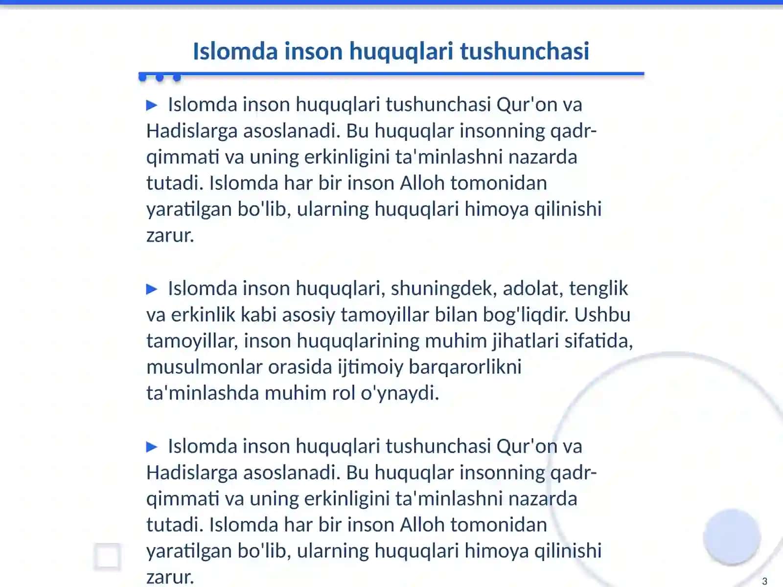 Islomda inson huquqlari himoyasi, ijtimoiy tenglik, adolat va tolerantlik 3