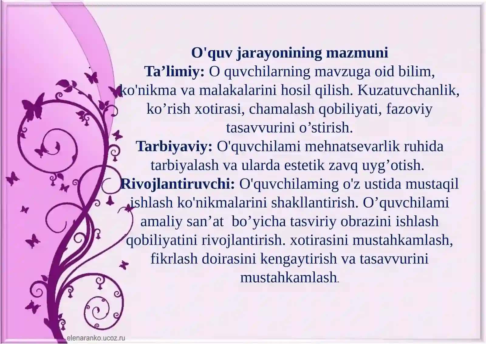 7-sinf Tasviriy san'at fanidan O'zbekistonda amaliy bezak san'ati mavzusida dars ishlanma 3