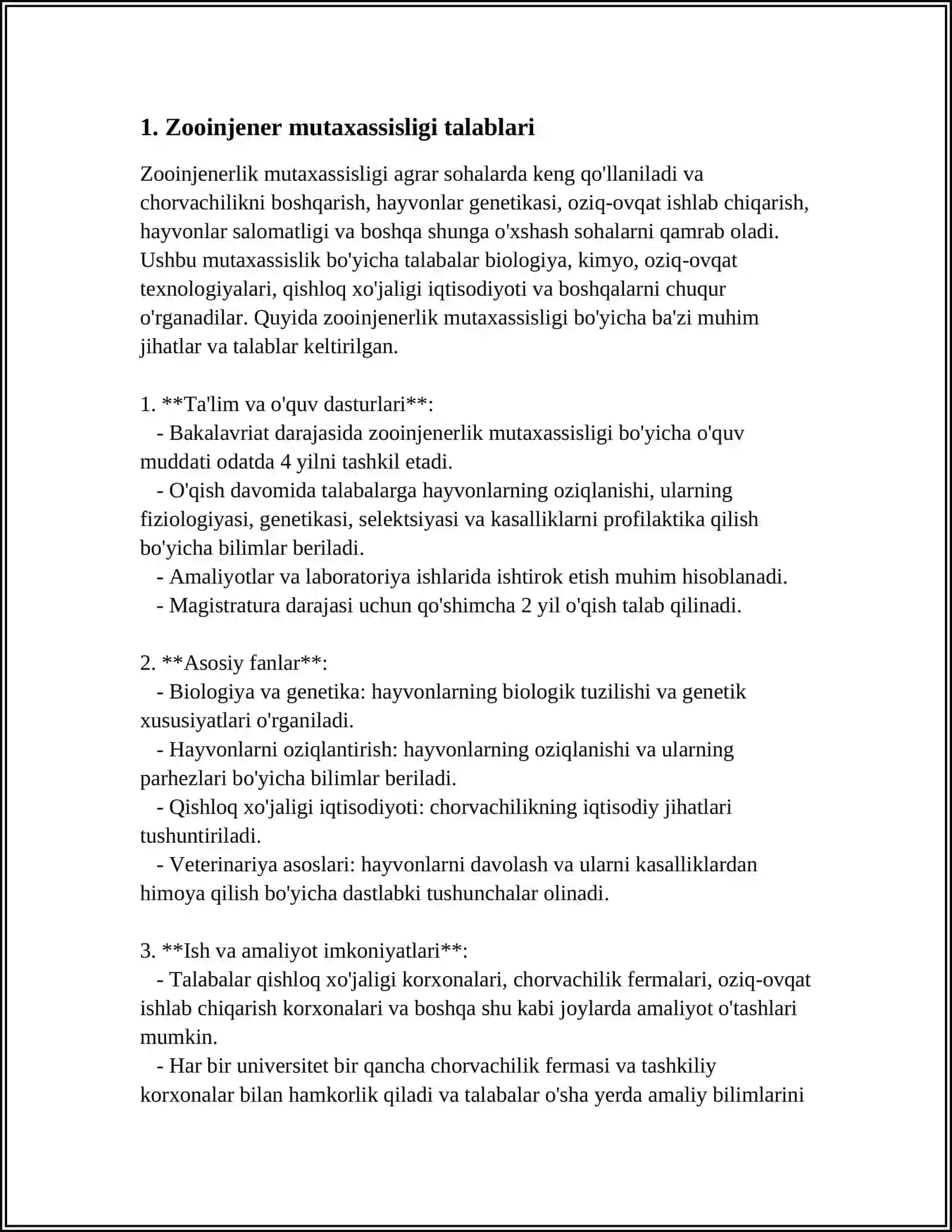 ZOOINJENER MUTAXASSISLIGINI OLISHDA YURUTILADIGAN HUJJATLAR VA FANLAR BLOKLARI 3