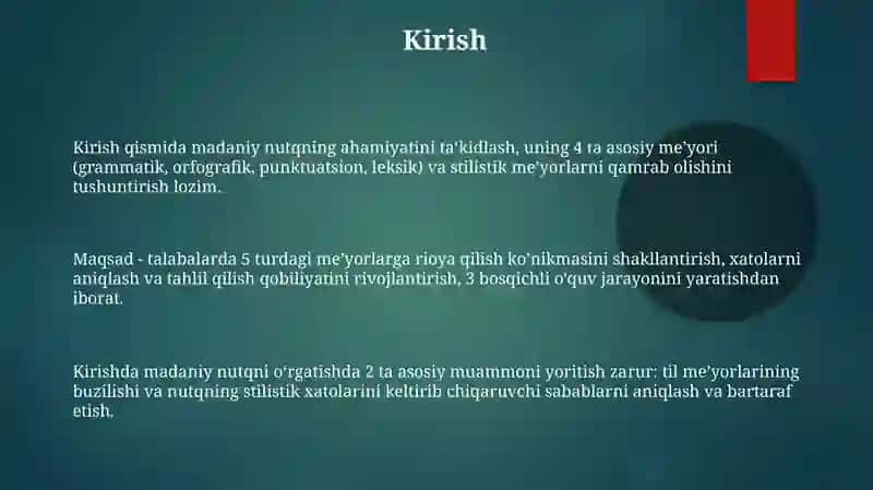 Madaniy nutqning grammatik va uslubiy me'yorlari bo‘yicha mashq va topshiriqlar tayyorlash 3