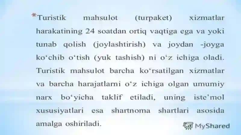 Turizm sohasidagi xizmatlar va mahsulotlar 3