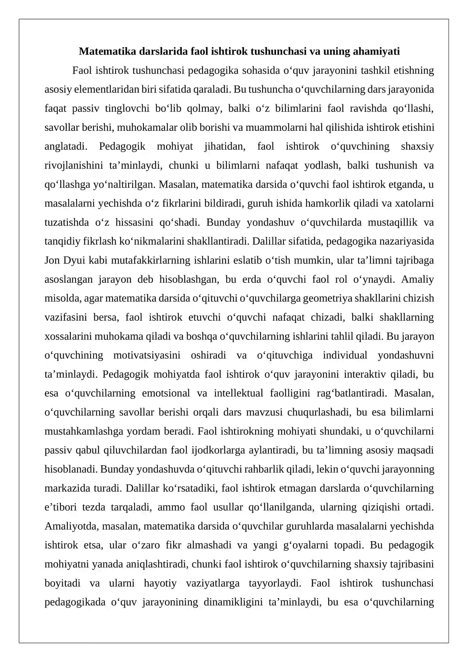 Matematika darslarida o‘quvchilarning faol ishtirokini baholash 3