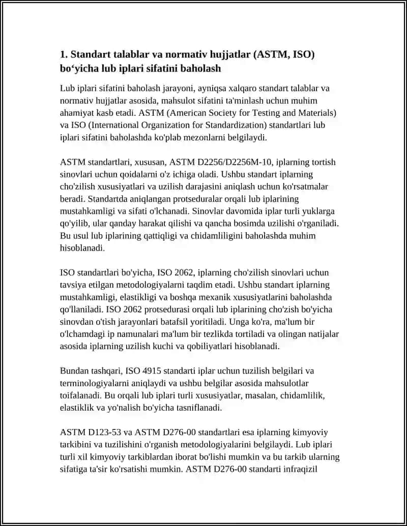 STANDART BOʻYICHA LUB IPLARINING SIFATINI BAHOLASH 3