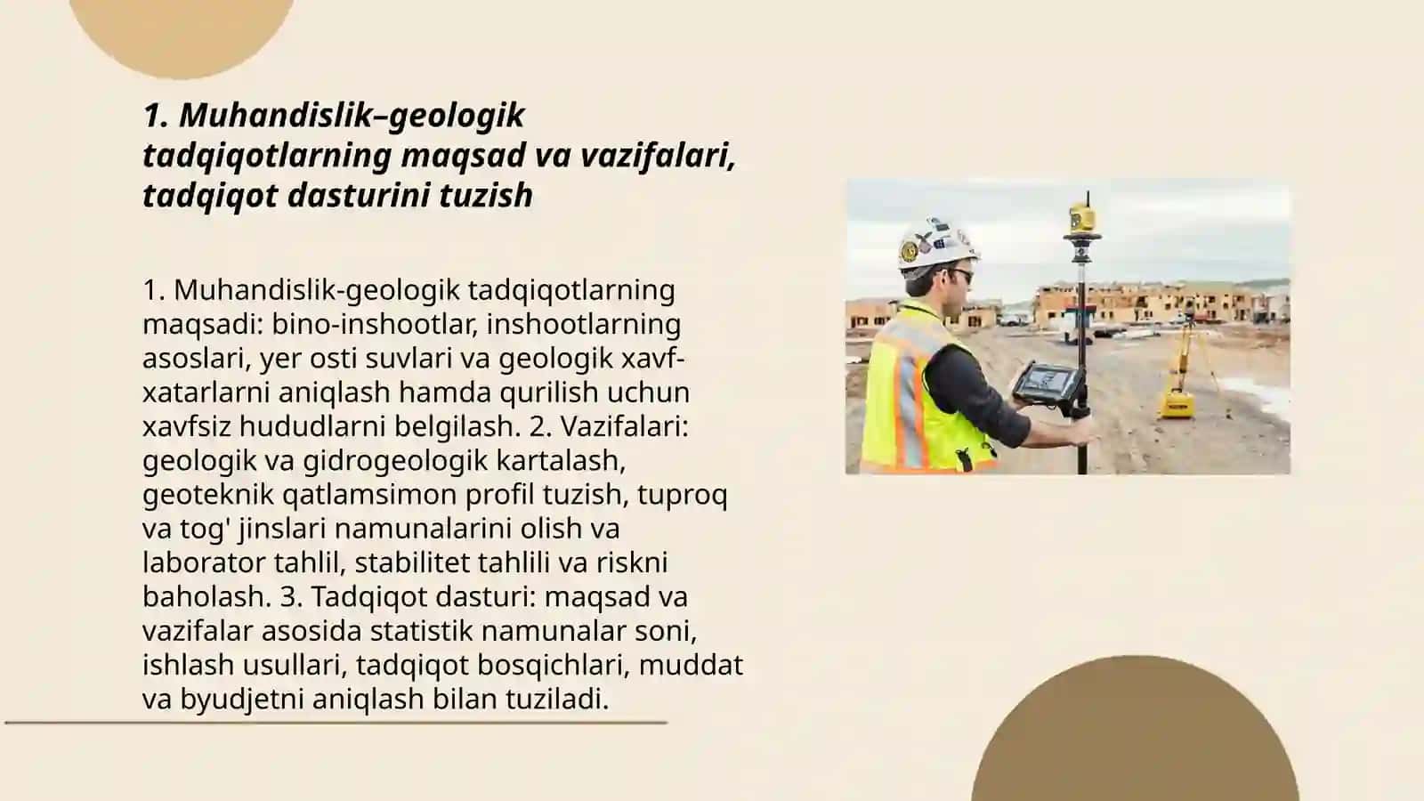 Muhandislik–geologik tadqiqotlar va geodezik rejalash asoslarini yaratish 3