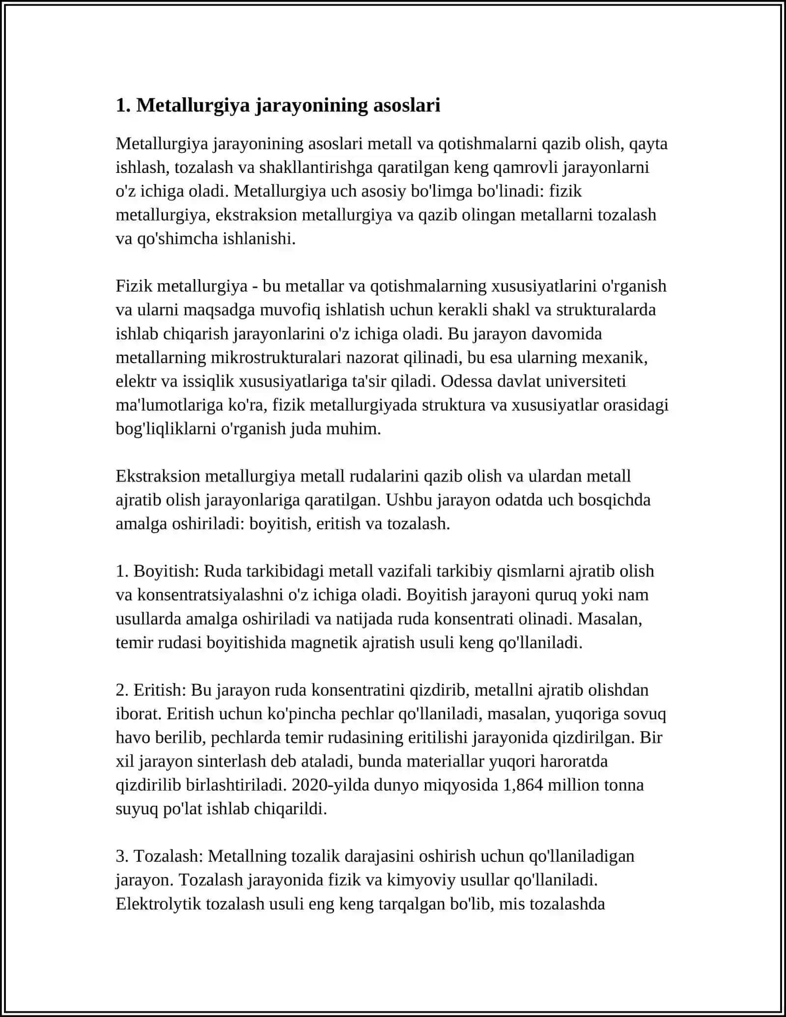METALLURGIYA JARAYONI TOʻGʻRISIDA UMUMIY TUSHUNCHALAR 3