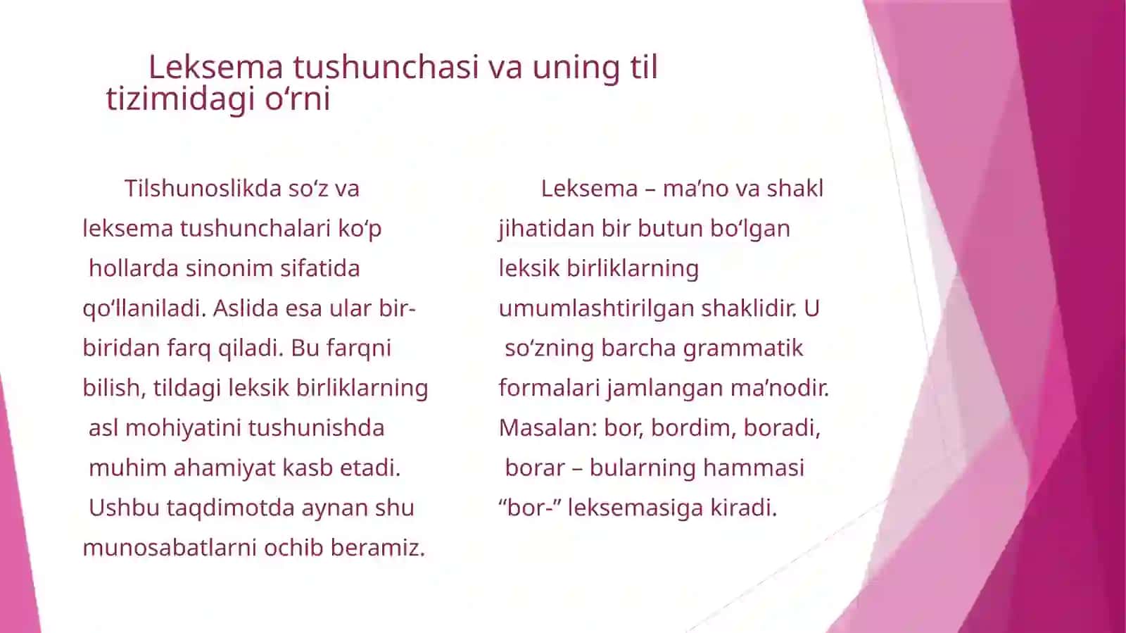 Leksema va so‘z munosabati 3