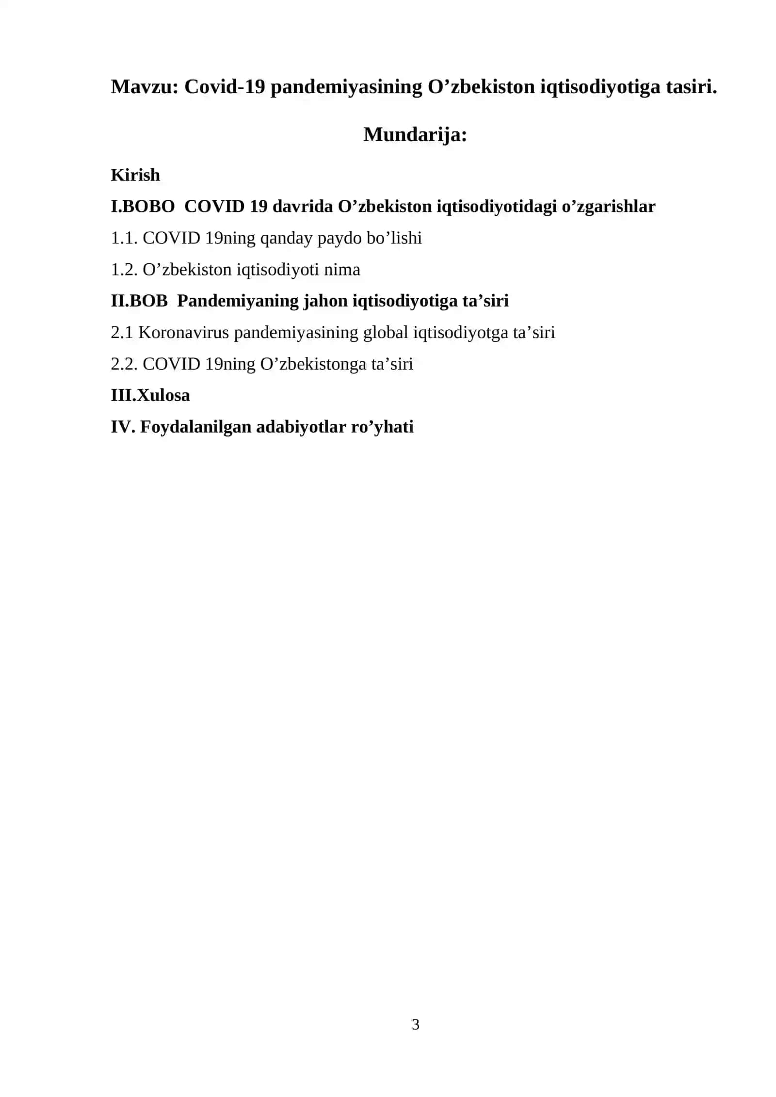 Covid-19 pandemiyasining O’zbekiston iqtisodiyotiga tasiri 3