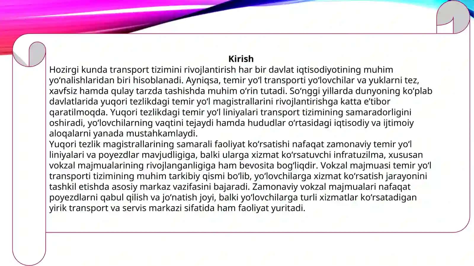 Yuqori tezlik magistrallarida yo‘lovchilarga xizmat ko‘rsatishda vokzal majmuasi 3