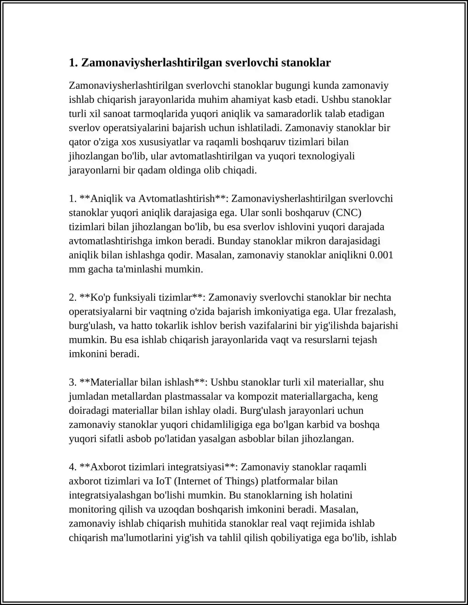 MUSTAQIL ISH Mavzu: ZAMONAVIY SVERLOVCHI STANOKLAR 3