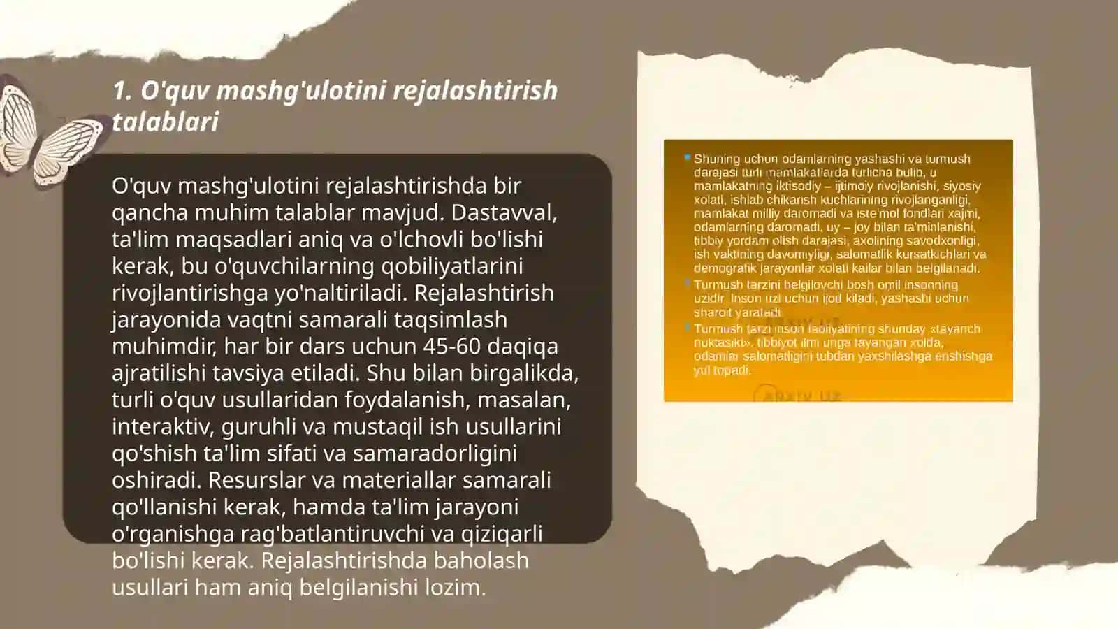 O'quv mashg'ulotining texnologik xaritasi ishlab chiqishga bo'lgan talab va qoidalar. Seminar shaklida o'qitishning o'ziga xos xususiyatlari 3