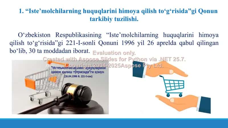 “Iste’molchilarning huquqlarini himoya qilish to‘g‘risida”gi Qonun va uning ahamiyati. Taqdimot 14 bet. 3