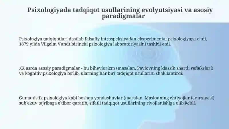 Psixologiyada tadqiqot usullarining evolyutsiyasi va asosiy paradigmalar 3