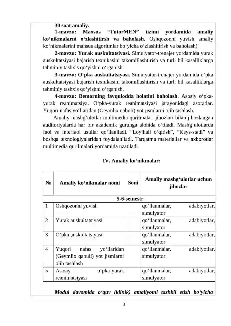 KLINIK MODELLASHTIRISH MODUL DASTURI 3