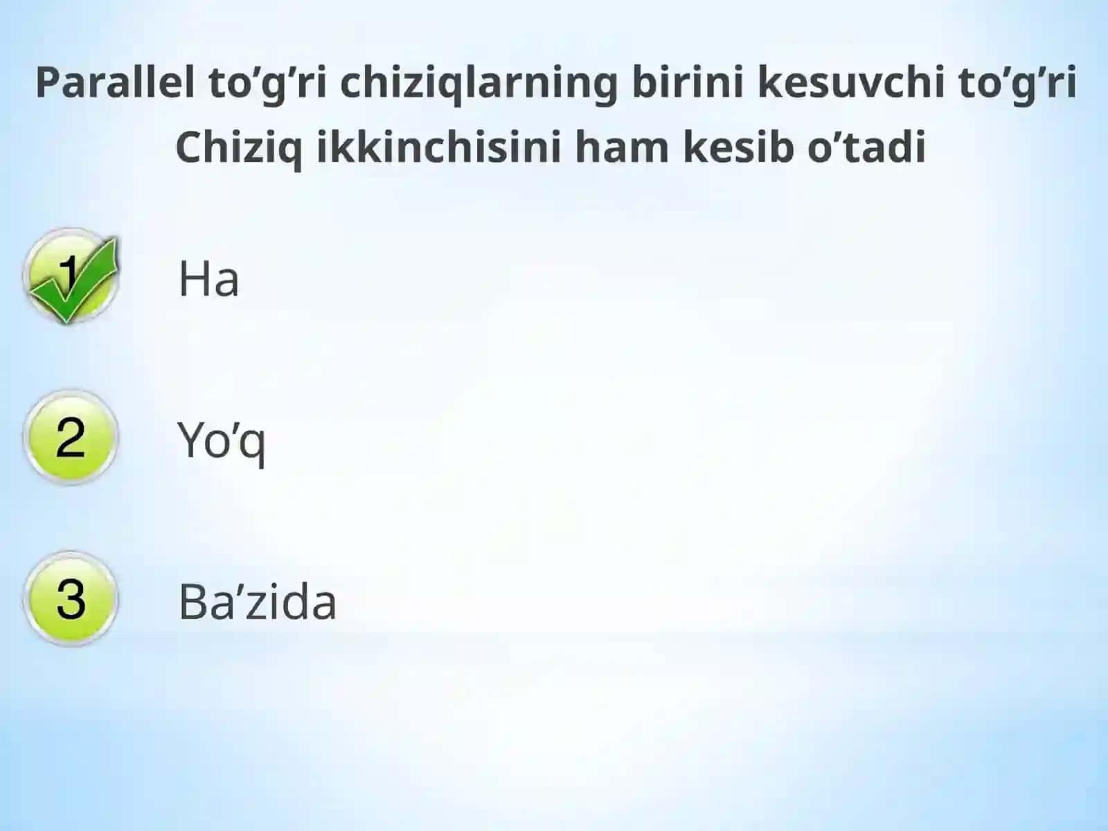 Parallel to'g'richiziqlarga doir misollar yechish 3