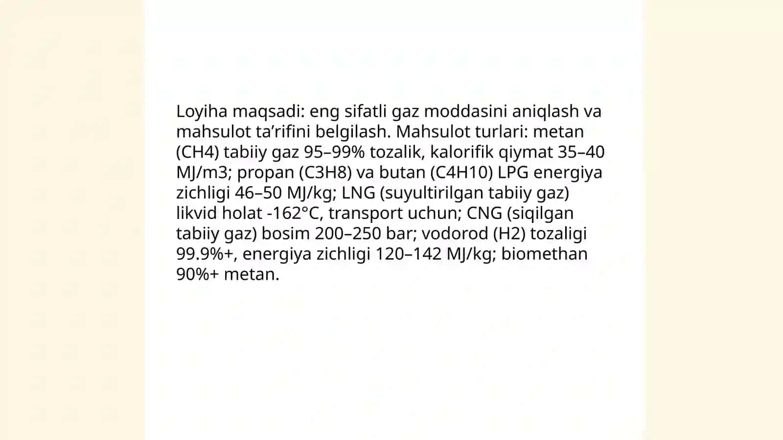 Biznes reja yaratish: Eng sifatli gaz moddasini aniqlash 3