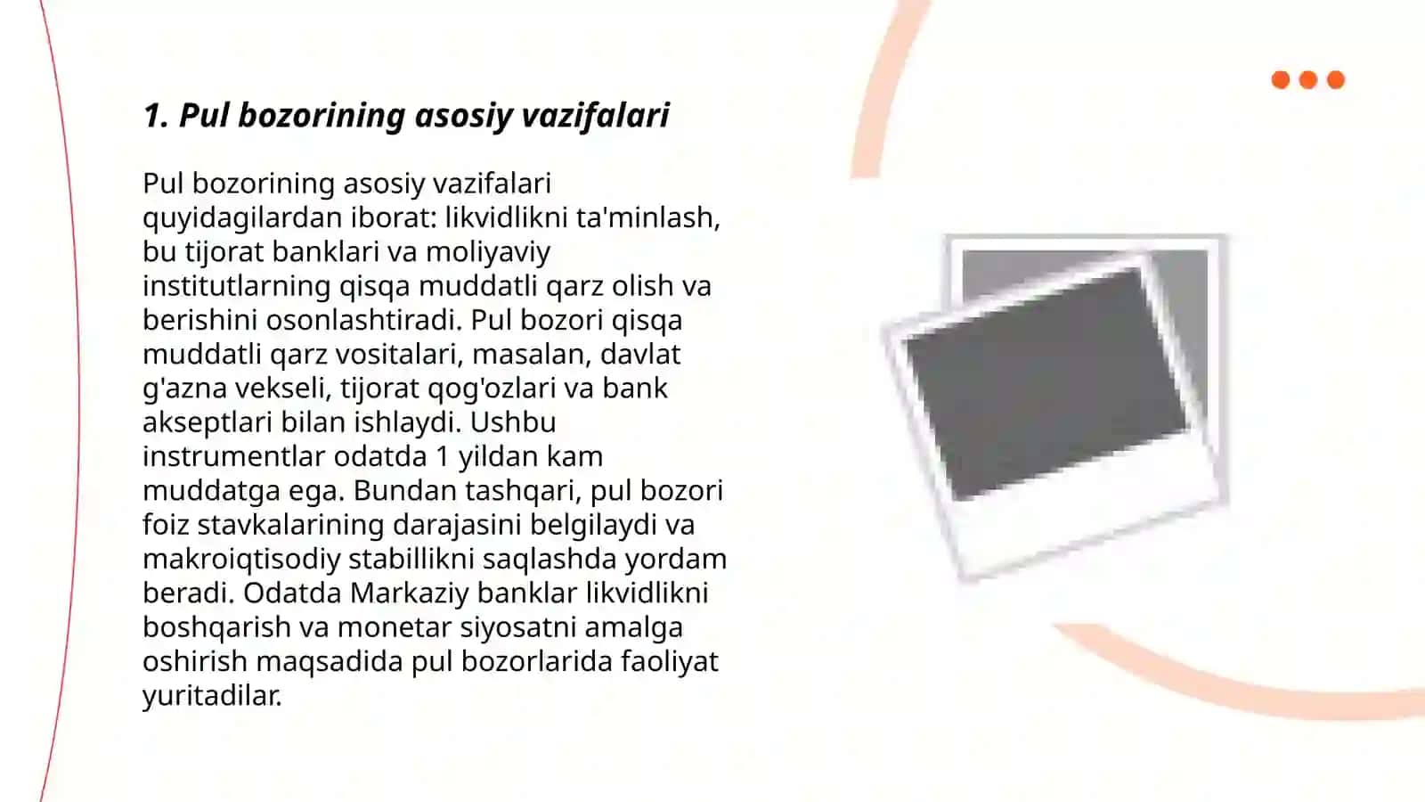 Moliya bozirda pul bozorining ro'li 3