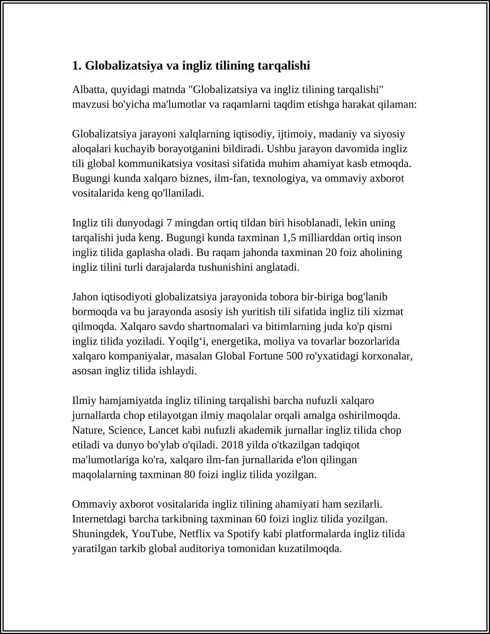GLOBALISATION AND THE SPREAD OF ENGLISH IN THE MODERN WORLD 3