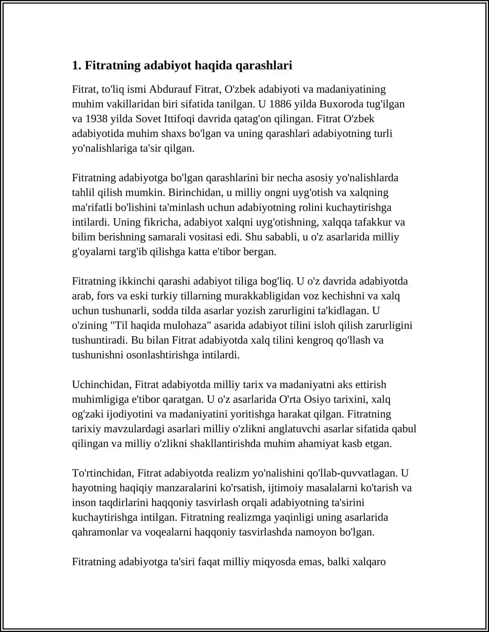 FITRAT,CHO’LPON, BEHBUDIYNING ADABIYOT HAQIDAGI MAQOLALARI BILAN TANISHISH 3