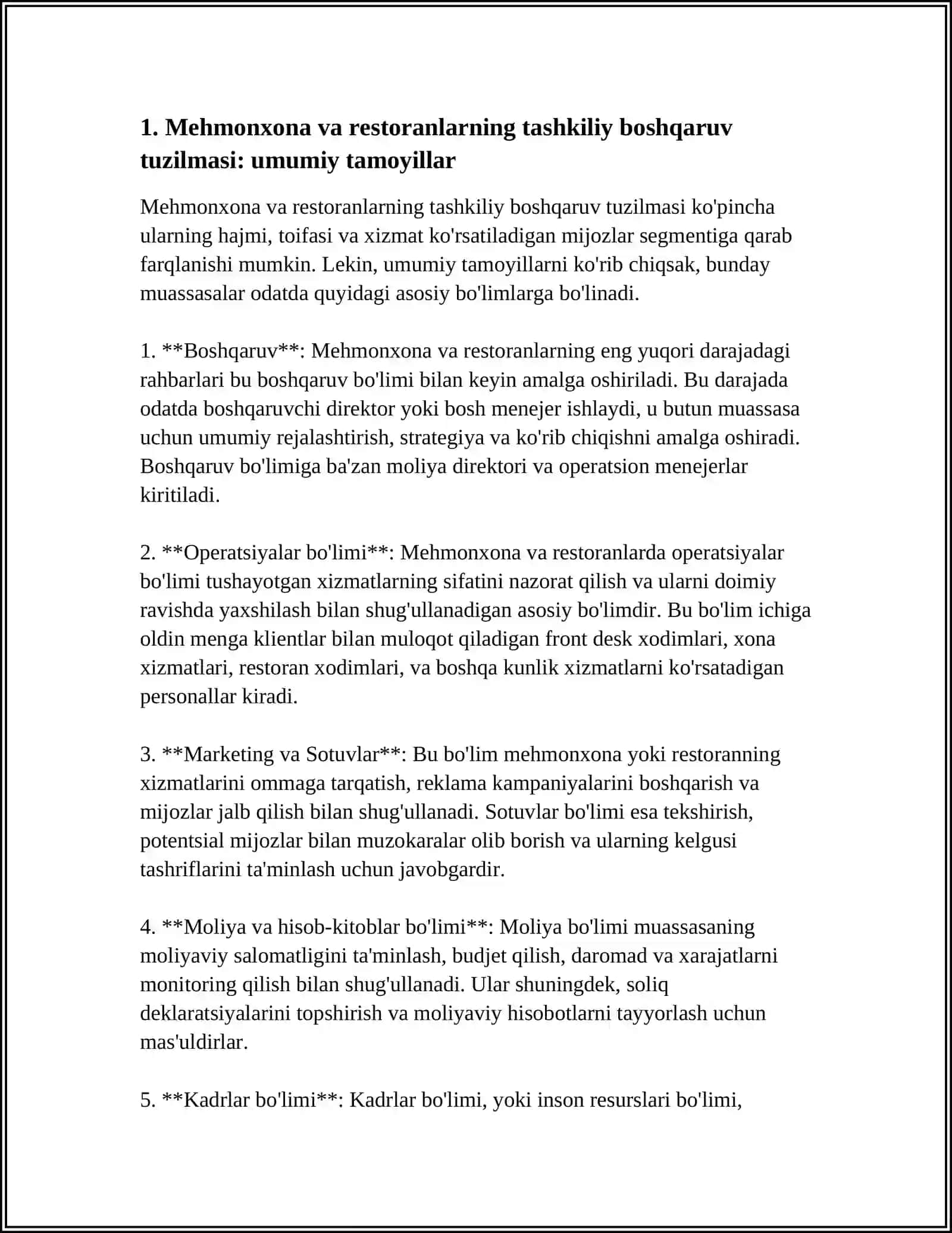MEHMONXONA VA RESTORANLARNING TASHKILIY BOSHQARUV TUZILMASI 3