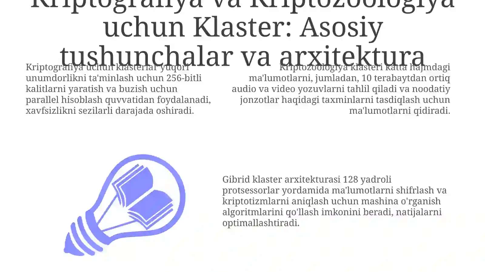 Kriptografiya va kriptotizmlar uchun klaster tuzish 3