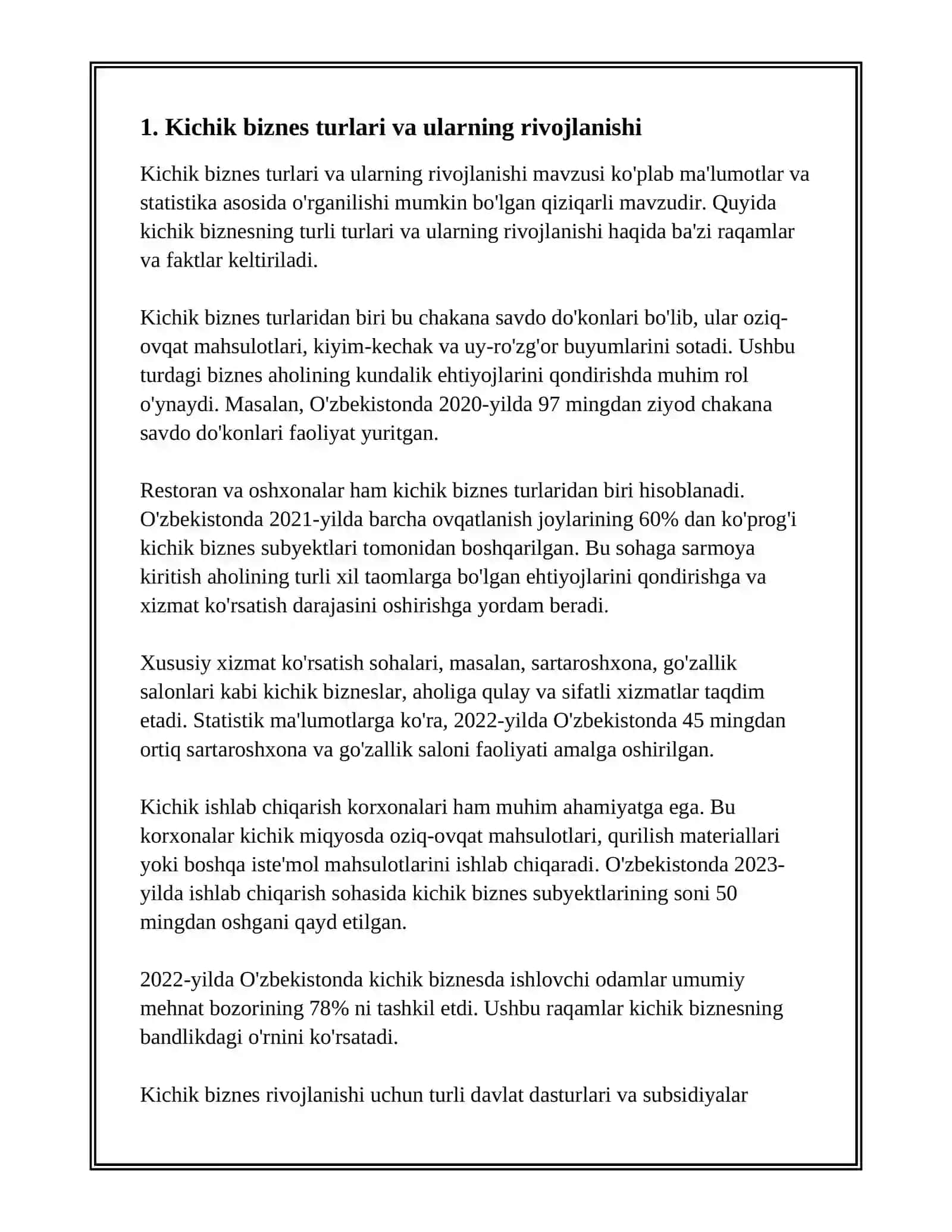 KICHIK BIZNES VA XUSUSIY TADBIRKORLIKNI RIVOJLANTIRISHDA KICHIK VA YIRIK KORXONALAR 3