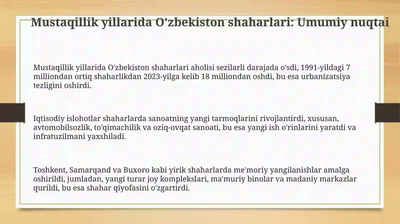 Mustaqillik yillarida O‘zbekistonda shaharlar va ularning tuzilishi 3