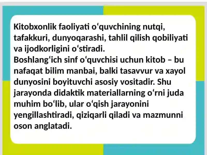 Kitobxonlik faoliyatinishakllantirishdadidaktikmateriallar 3