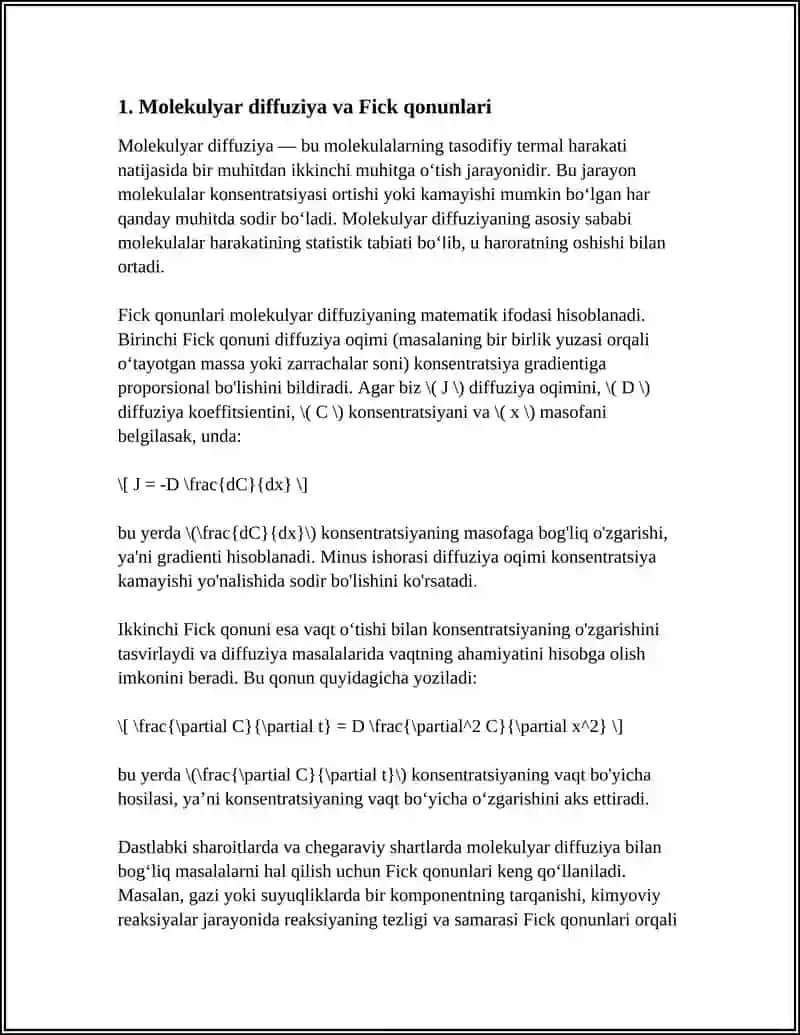KOʻCHISH HODISALARI.DIFFUZIYA, ISSIQLIK OʻTKAZUVCHANLIK VA QOVUSHQOQLIK.FAZAVIY OʻTISHLAR 3