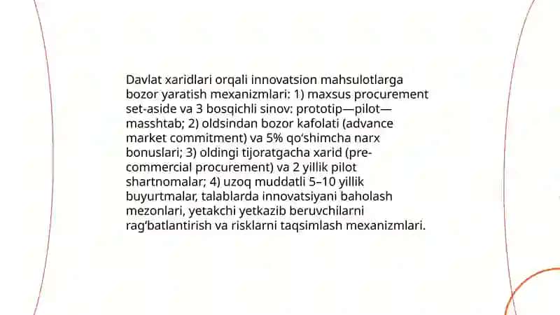 Davlat xaridlarining innovatsion mahsulotlar va texnologiyalarini qoʻllab quvatlashdagi ahamiyati 3