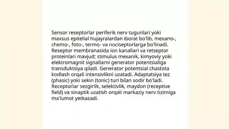 Sensor tizimlar fiziologiyasi 3