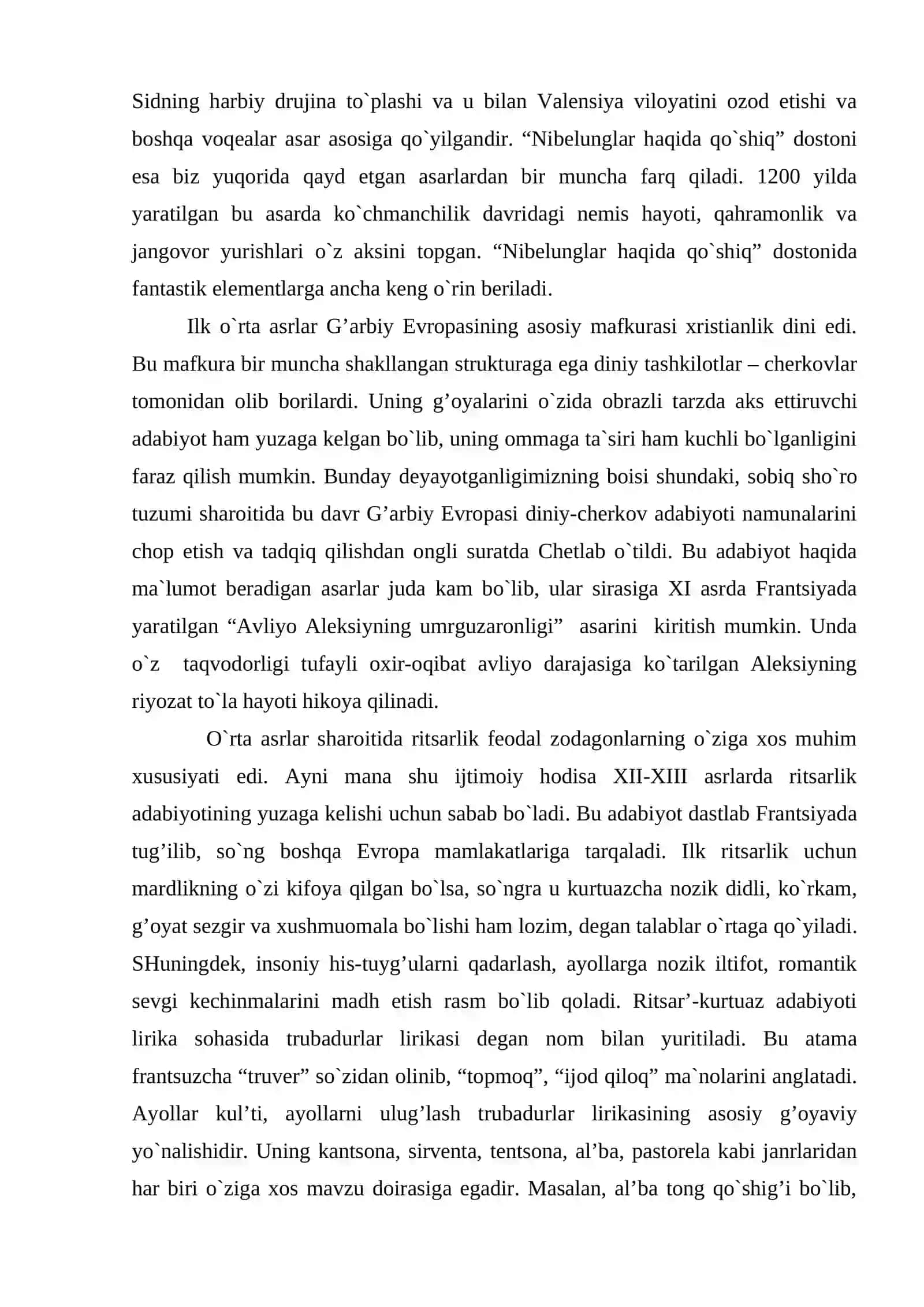 O`rta asrlar va Uyg’onish davri adabiyoti. O`rta asrlarda Evropa adabiyoti 3