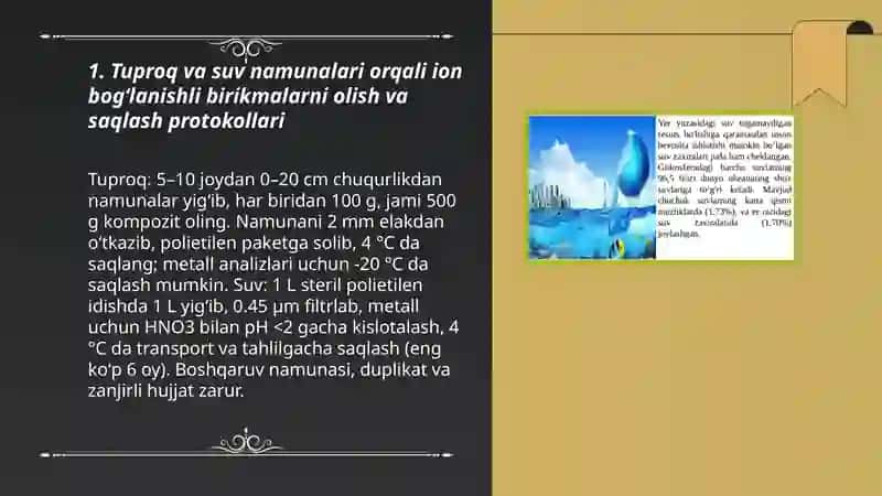 Tuproq va suvning ifloslanishida ion bogʻlanishli birikmalarini aniqlash 3
