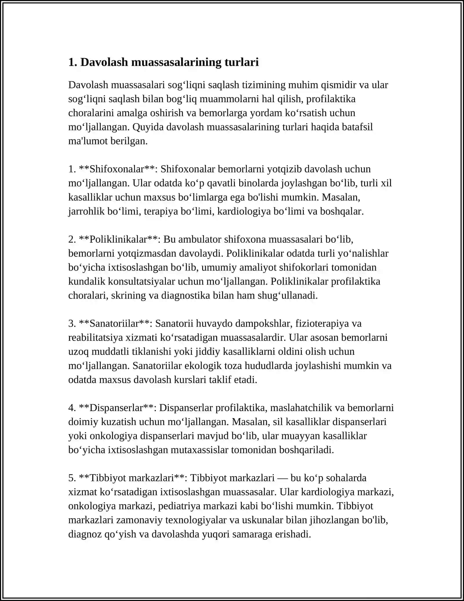 DAVOLASH MUASSASALARINI ASOSIY TURLARI 3