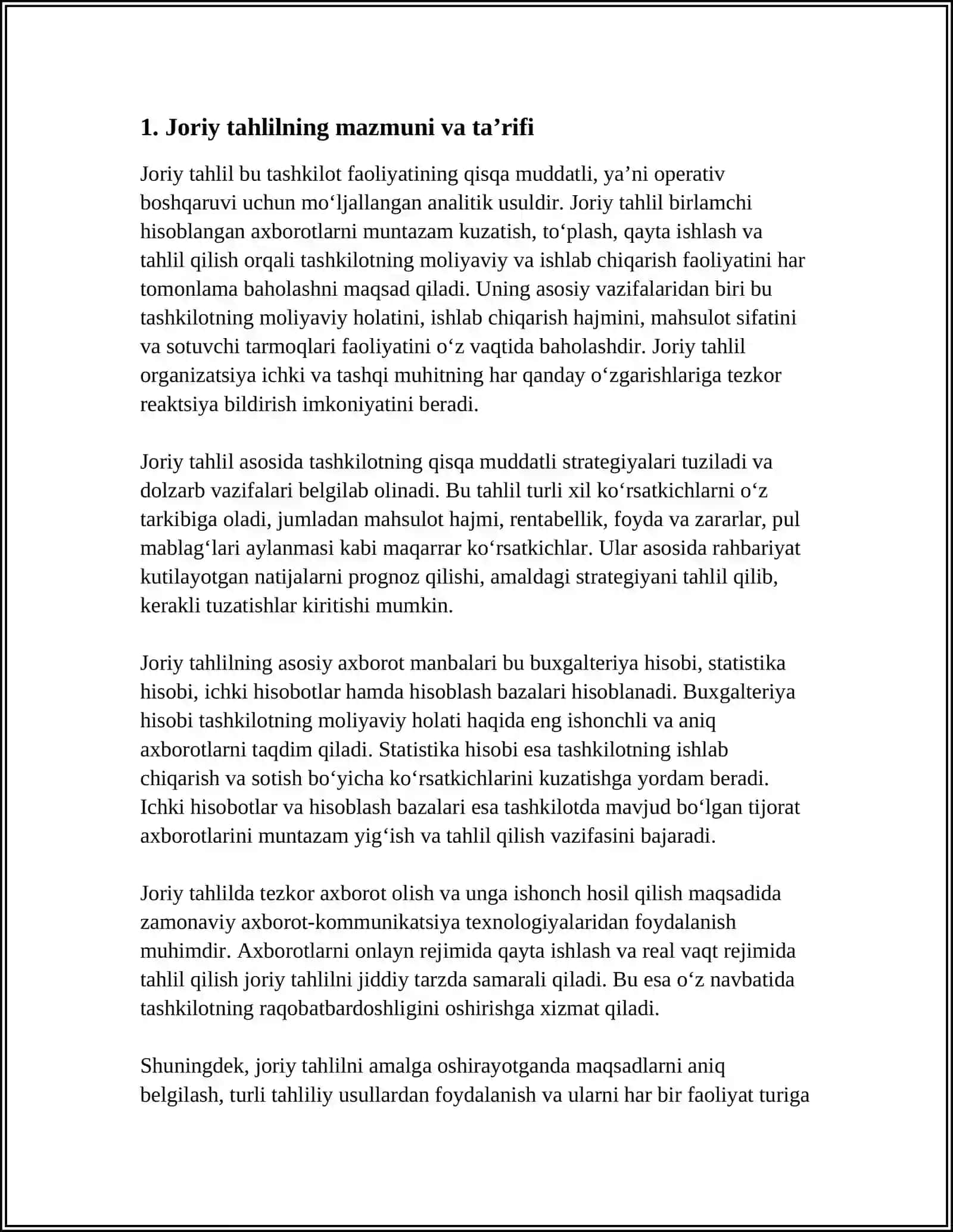 JORIY TAHLILNING MAZMUNI, VAZIFALARI VA AXBOROT MANBALARI 3