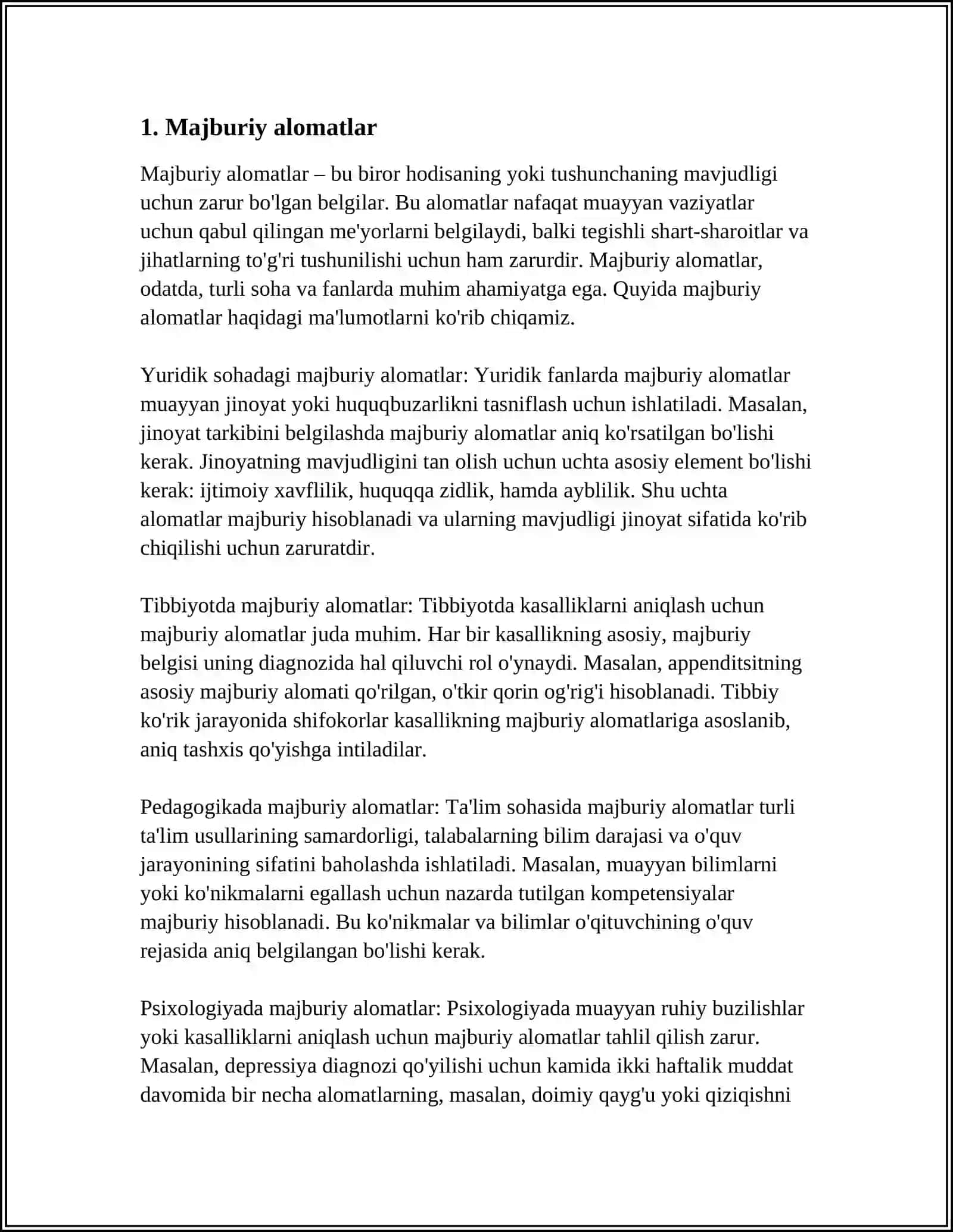MAJBURIY, QOʻSHIMCHA,IXTIYORIY ALOMATLAR. PSIXOPATOLOGIYADA SINDROM TUSHUNCHASI. KENGAYTIRILGAN VA ABORTIV SINDROMLAR 3