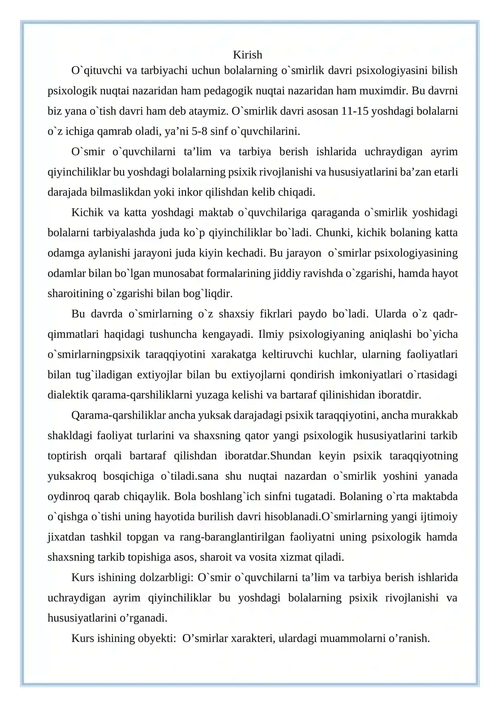 O'smirlik davrida o'sishning psixologik muammolari 3