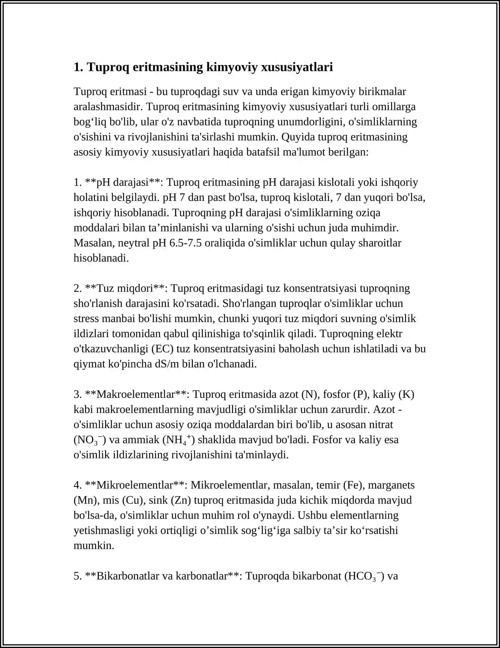 MUSTAQIL ISH Mavzu: TUPROQ ERITMASI VA TUPROQDAGI OKSIDLANISH-QAYTARILSH JARAYONLARI 3