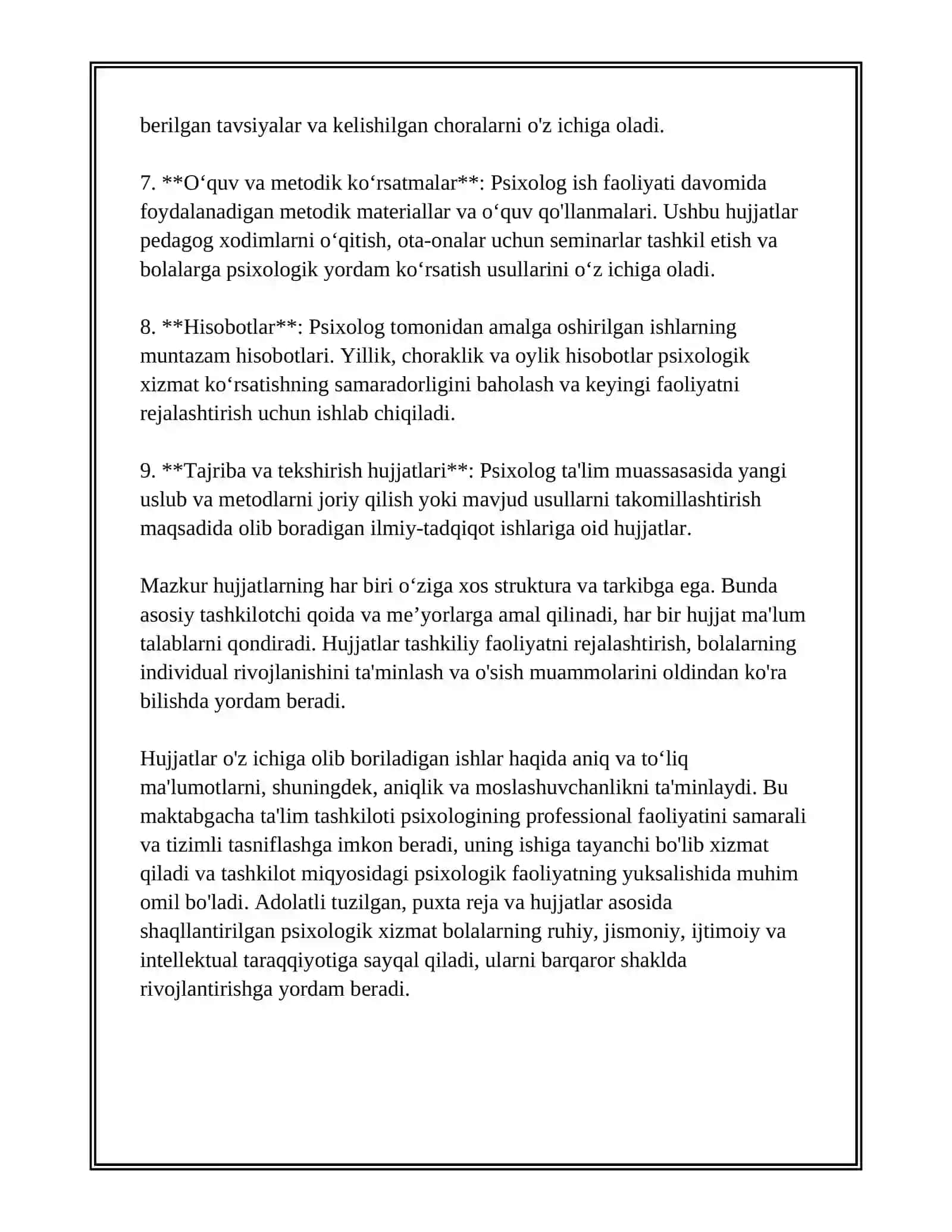 MAKTABGACHA TAʼLIM TASHKILOTI PSIXOLOGI, MUSIQA RAHBARI VA JISMONIY TARBIYA YOʻRIQCHISI ISH XUJJATLARI TAHLILI 3