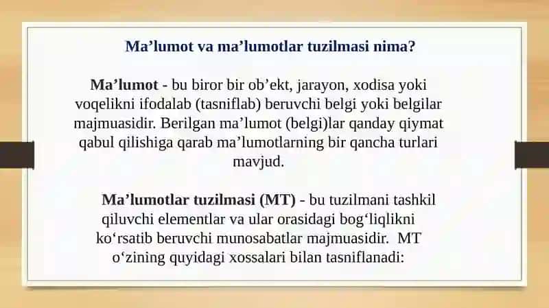 Ma’lumotlar tuzilmasi va algoritmlar fanining umumiy ko’rinishlari 3