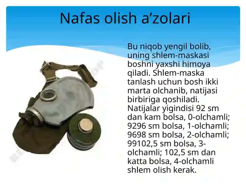 Chet el qurolli kuchlaridagi nafas olish azolarini va teri qatlamini himoya qilish uchun foydalaniladigan vositalar 3