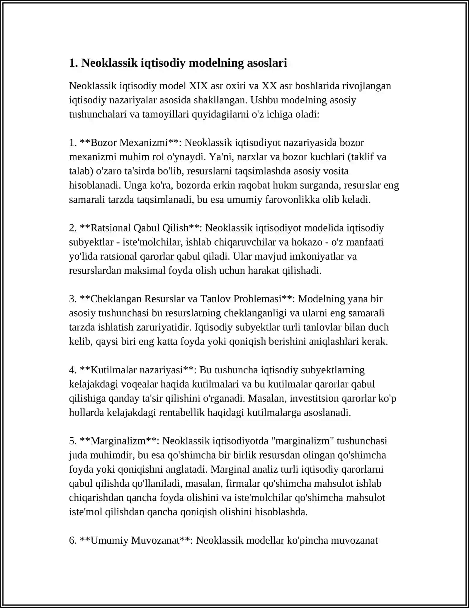 Neoklassik iqtisodiy modelning asoslari 3