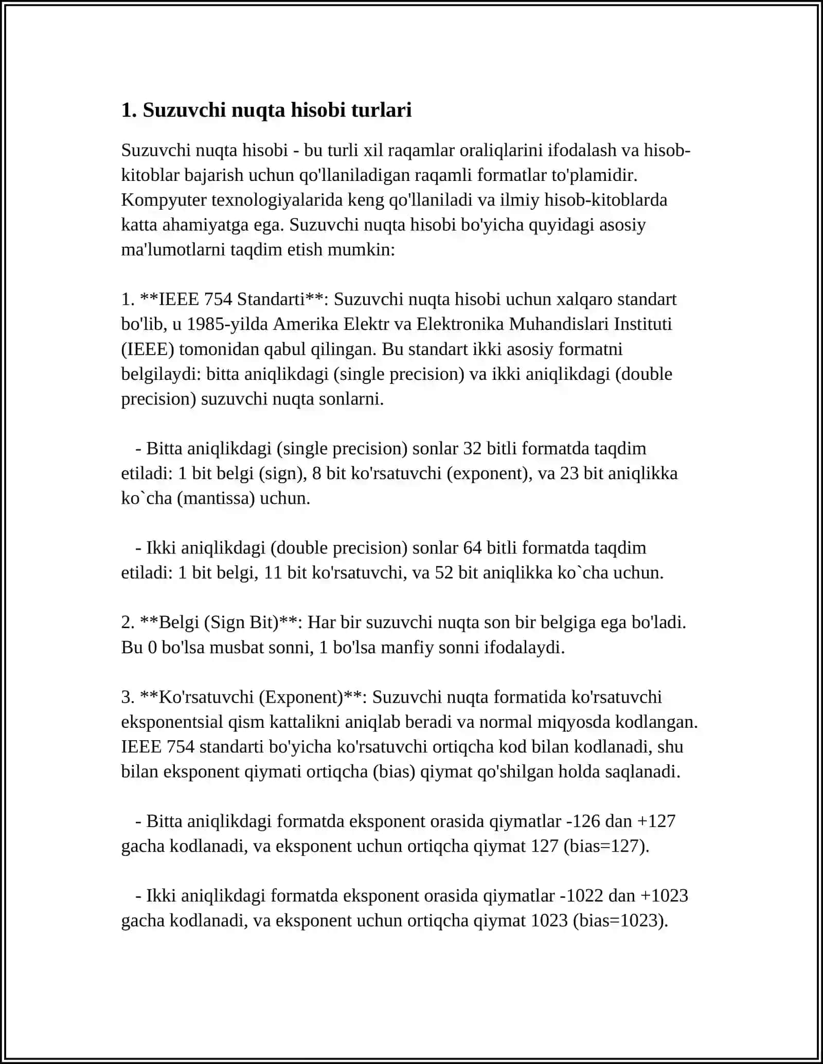 FLOATING-POINT (SUZUVCHI NUQTA) HISOBLASH ALGORITMLARI VA IEEE 754 STANDARTI 3