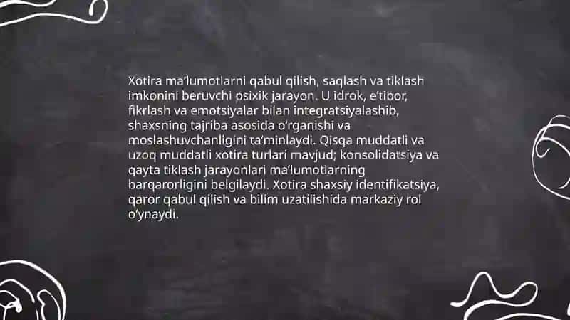 Xotiraning psixik jarayoni sifatida o'rganilishi 3
